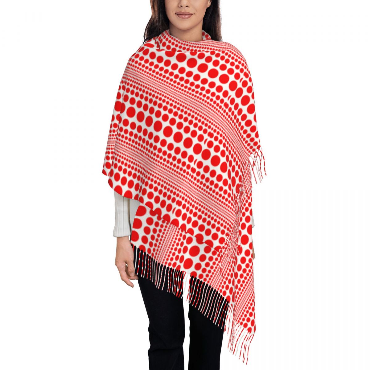 Syal Polkadot Merah dengan Mot - Infinity Scarf Knit ulasan dan harga