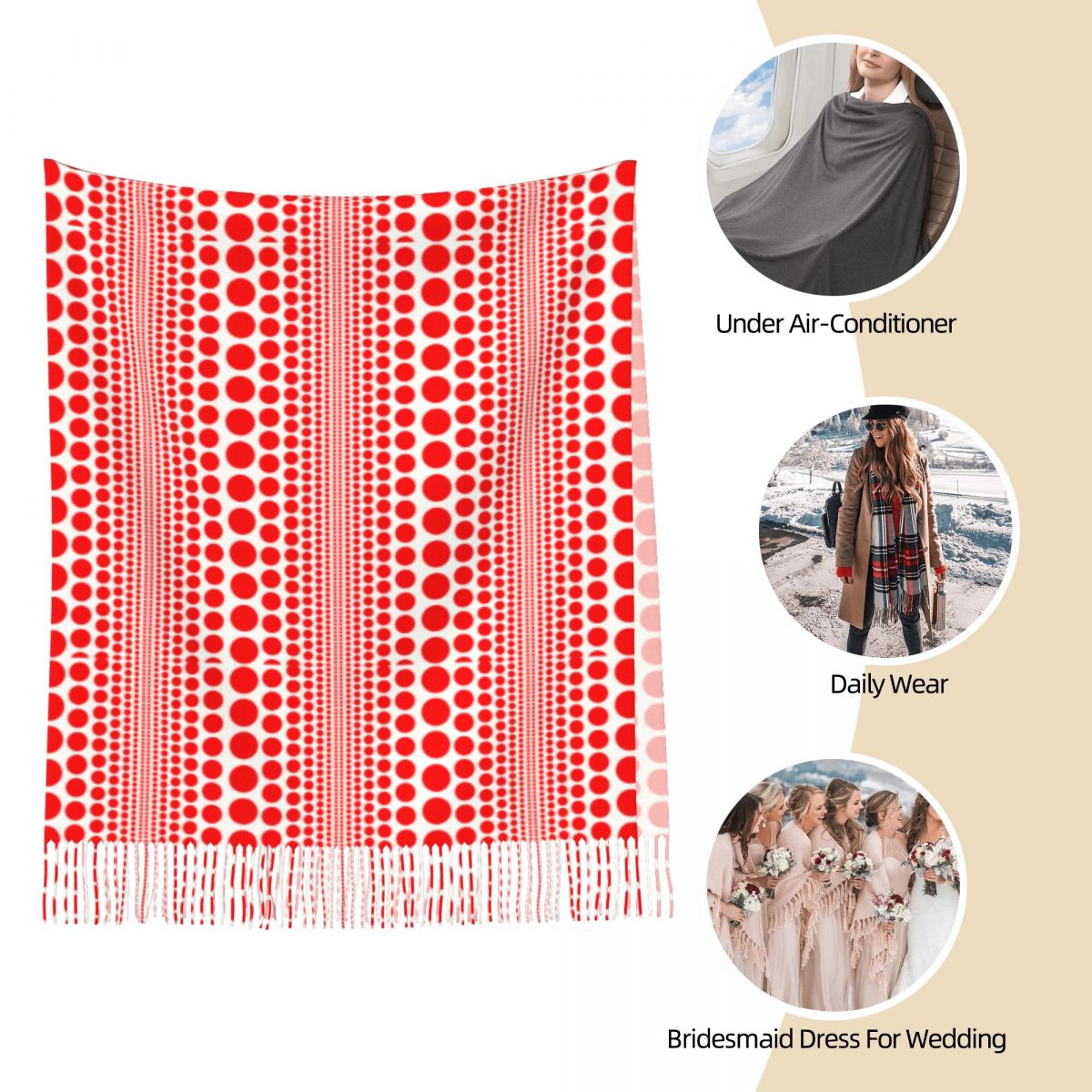 Syal Polkadot Merah dengan Mot - Infinity Scarf Knit ulasan dan harga